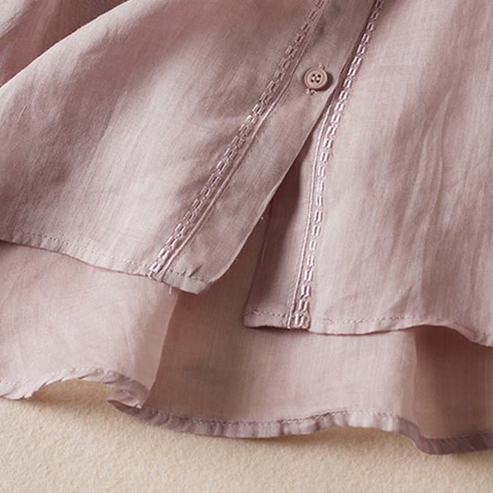 Buddha Stones夏 ヴィンテージ カジュアル 純色 刺繍 ボタンデザイン レディース コットン リネン 半袖シャツ - image 25