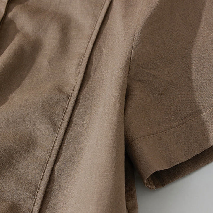 Buddha Stonesサマー レトロ 無地 ボタンデザイン 半袖 コットン ミディドレス ポケット付き - image 14