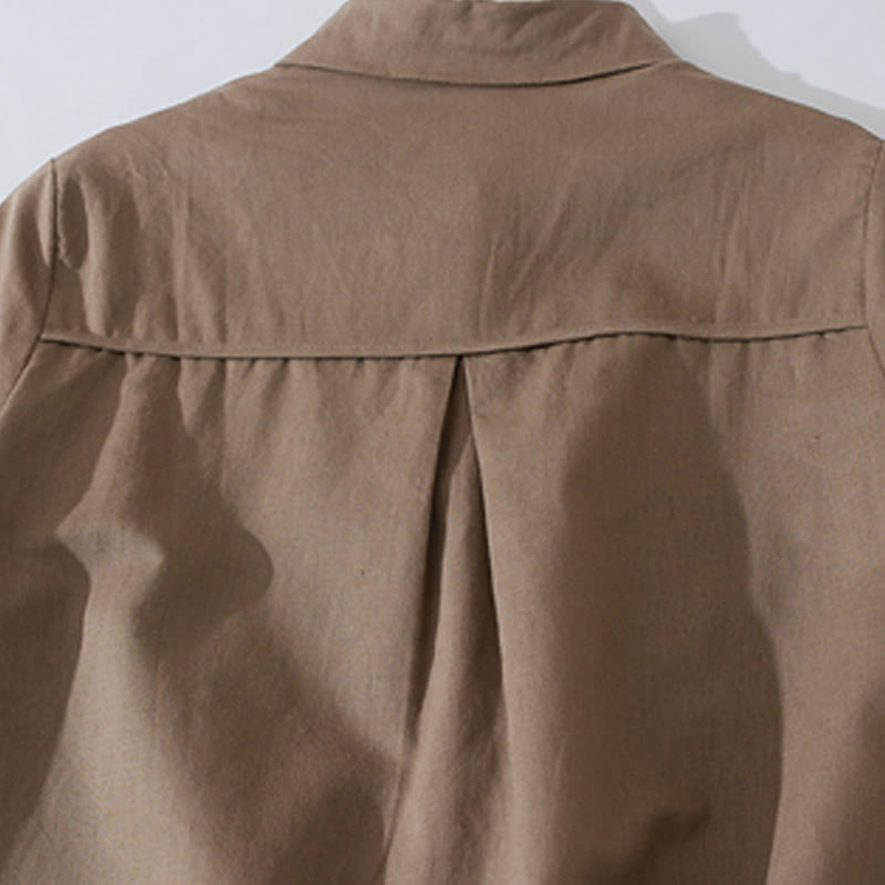 Buddha Stonesサマー レトロ 無地 ボタンデザイン 半袖 コットン ミディドレス ポケット付き - image 12