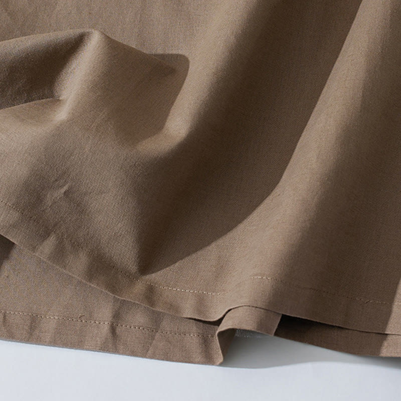 Buddha Stonesサマー レトロ 無地 ボタンデザイン 半袖 コットン ミディドレス ポケット付き - image 15