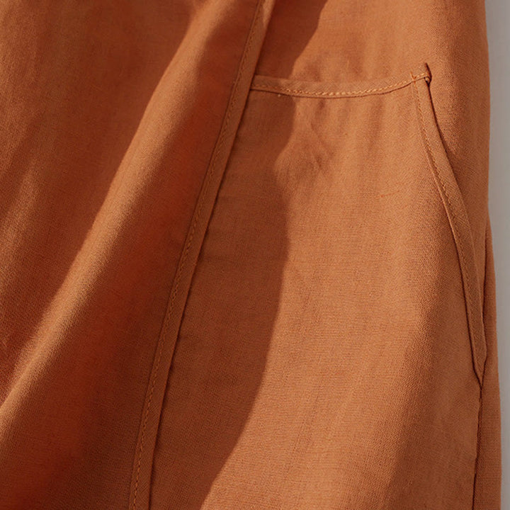 Buddha Stonesサマー レトロ 無地 ボタンデザイン 半袖 コットン ミディドレス ポケット付き - image 6