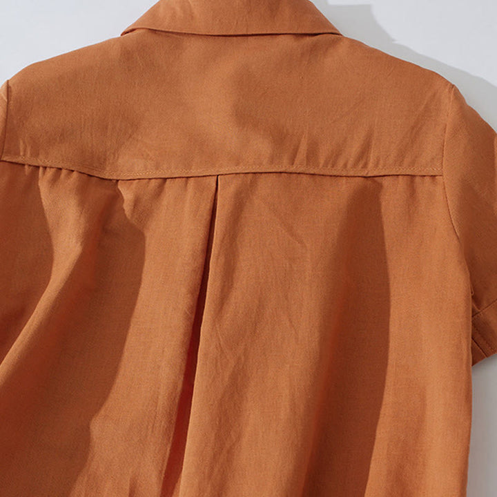 Buddha Stonesサマー レトロ 無地 ボタンデザイン 半袖 コットン ミディドレス ポケット付き - image 4