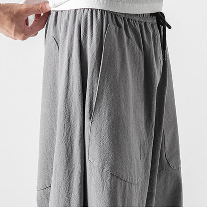 Buddha Stonesカジュアル ロークロッチデザイン ドローストリング メンズ 7-8丈 コットンリネン ワイドレッグパンツ ポケット付き - image 27