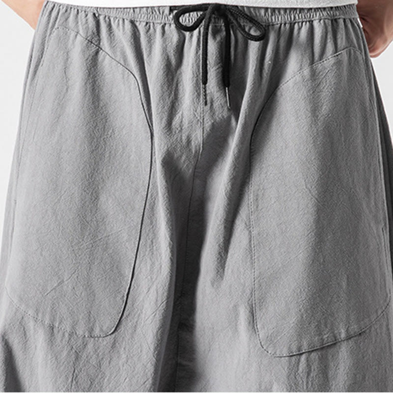 Buddha Stonesカジュアル ロークロッチデザイン ドローストリング メンズ 7-8丈 コットンリネン ワイドレッグパンツ ポケット付き - image 26