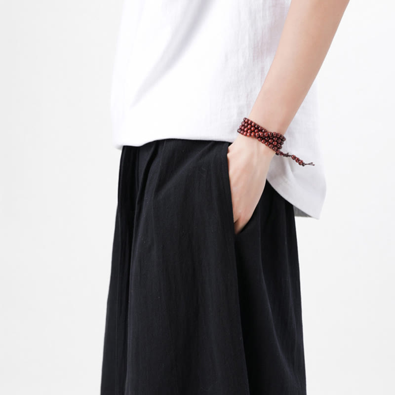 Buddha Stones春 カジュアル スポーツ ドローストリングデザイン メンズ コットンリネン ワイドレッグパンツ ポケット付き - image 31