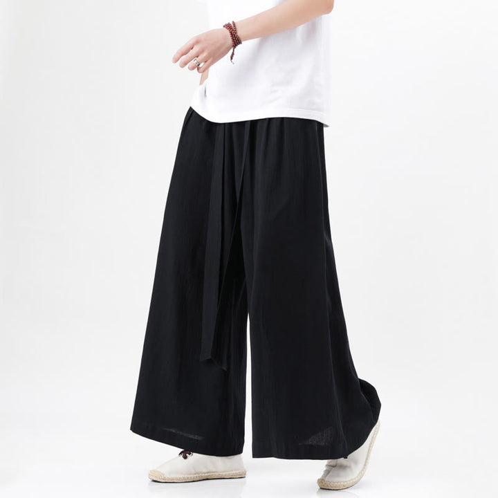 Buddha Stones春 カジュアル スポーツ ドローストリングデザイン メンズ コットンリネン ワイドレッグパンツ ポケット付き - image 22