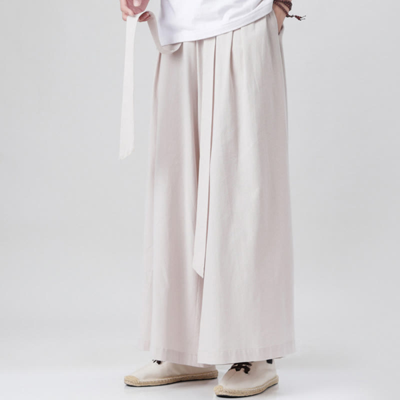 Buddha Stones春 カジュアル スポーツ ドローストリングデザイン メンズ コットンリネン ワイドレッグパンツ ポケット付き - image 13