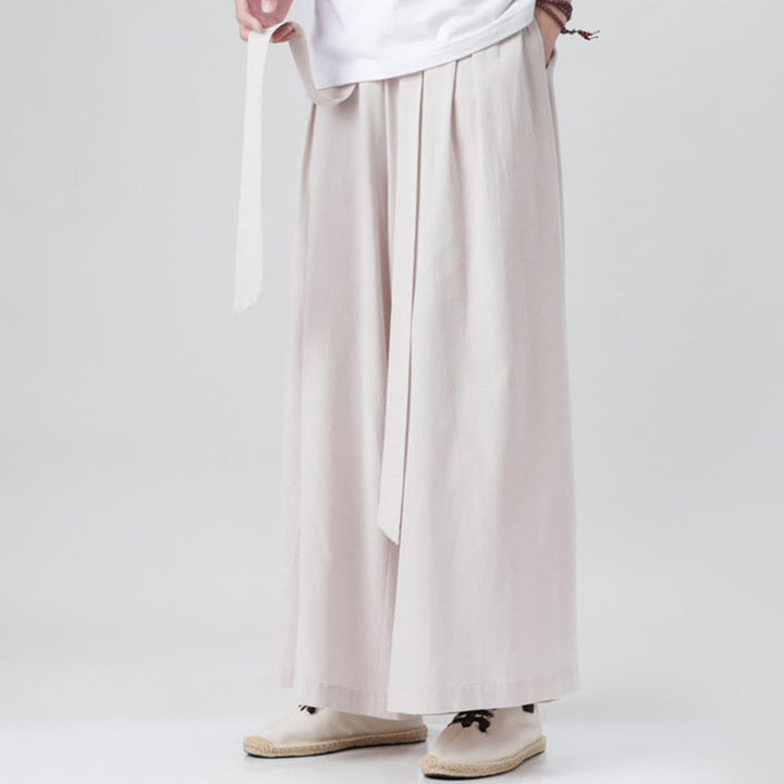 Buddha Stones春 カジュアル スポーツ ドローストリングデザイン メンズ コットンリネン ワイドレッグパンツ ポケット付き - image 13