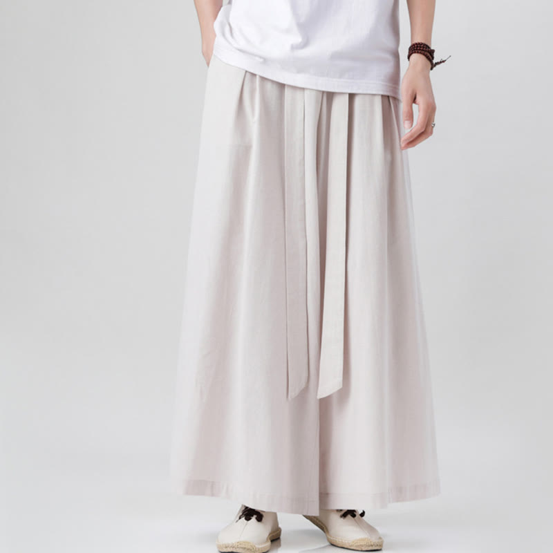 Buddha Stones春 カジュアル スポーツ ドローストリングデザイン メンズ コットンリネン ワイドレッグパンツ ポケット付き - image 14