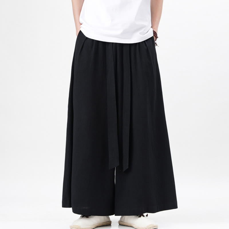 Buddha Stones春 カジュアル スポーツ ドローストリングデザイン メンズ コットンリネン ワイドレッグパンツ ポケット付き - image 25
