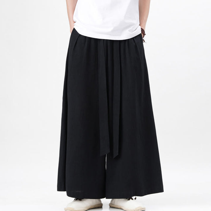 Buddha Stones春 カジュアル スポーツ ドローストリングデザイン メンズ コットンリネン ワイドレッグパンツ ポケット付き - image 25