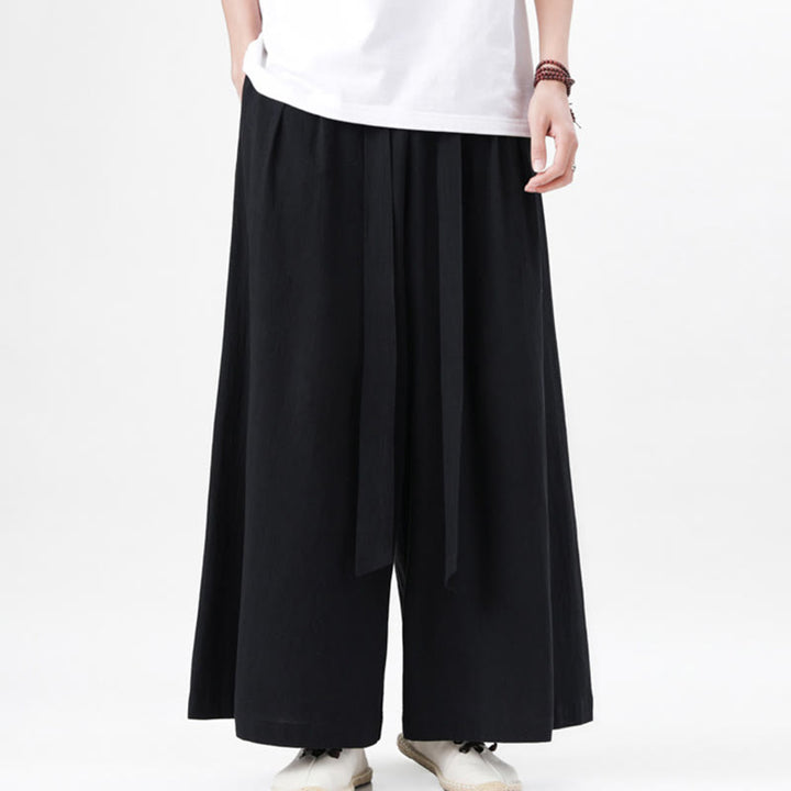 Buddha Stones春 カジュアル スポーツ ドローストリングデザイン メンズ コットンリネン ワイドレッグパンツ ポケット付き - image 27