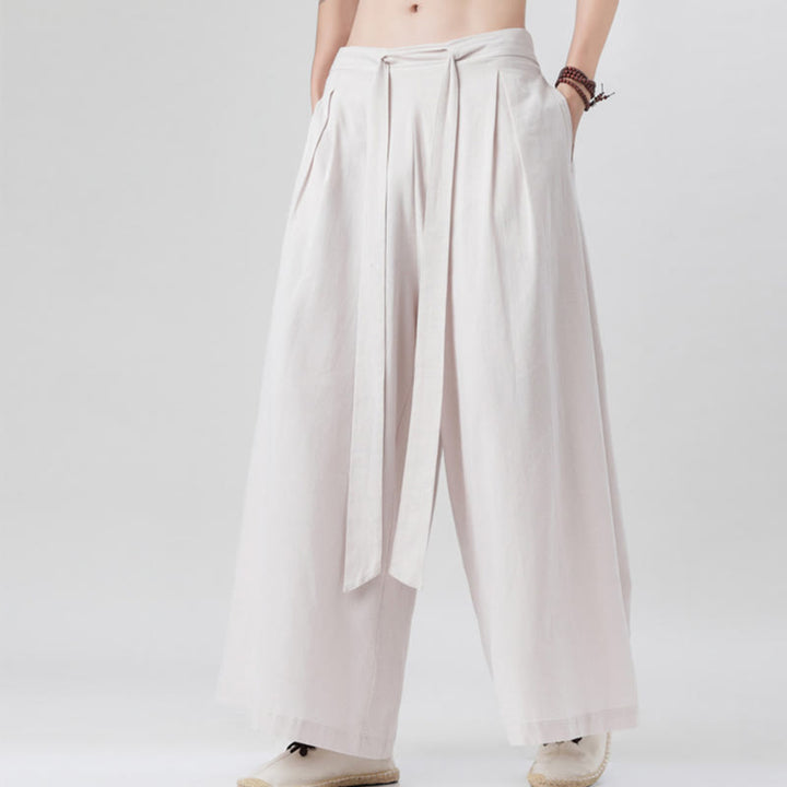 Buddha Stones春 カジュアル スポーツ ドローストリングデザイン メンズ コットンリネン ワイドレッグパンツ ポケット付き - image 18