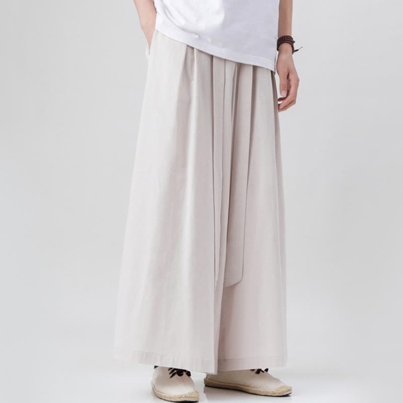 Buddha Stones春 カジュアル スポーツ ドローストリングデザイン メンズ コットンリネン ワイドレッグパンツ ポケット付き - image 15