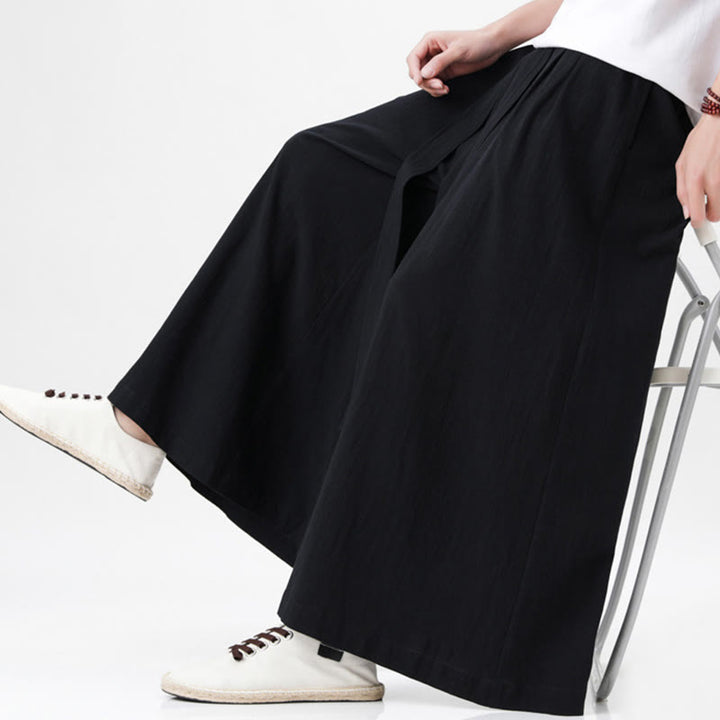 Buddha Stones春 カジュアル スポーツ ドローストリングデザイン メンズ コットンリネン ワイドレッグパンツ ポケット付き - image 23