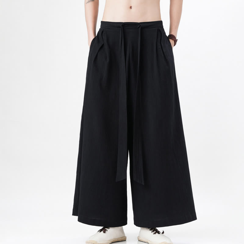 Buddha Stones春 カジュアル スポーツ ドローストリングデザイン メンズ コットンリネン ワイドレッグパンツ ポケット付き - image 28