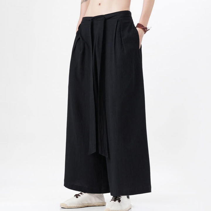 Buddha Stones春 カジュアル スポーツ ドローストリングデザイン メンズ コットンリネン ワイドレッグパンツ ポケット付き - image 29