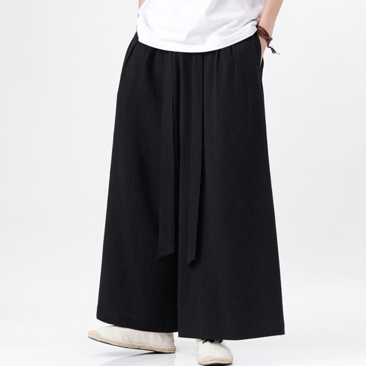 Buddha Stones春 カジュアル スポーツ ドローストリングデザイン メンズ コットンリネン ワイドレッグパンツ ポケット付き - image 24