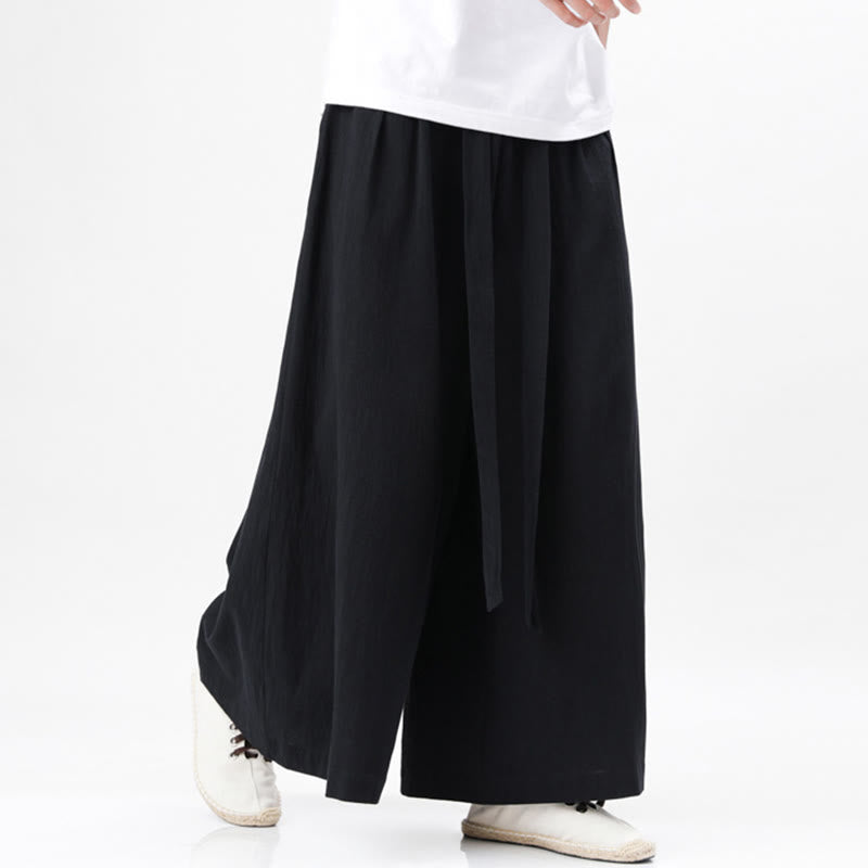 Buddha Stones春 カジュアル スポーツ ドローストリングデザイン メンズ コットンリネン ワイドレッグパンツ ポケット付き - image 26