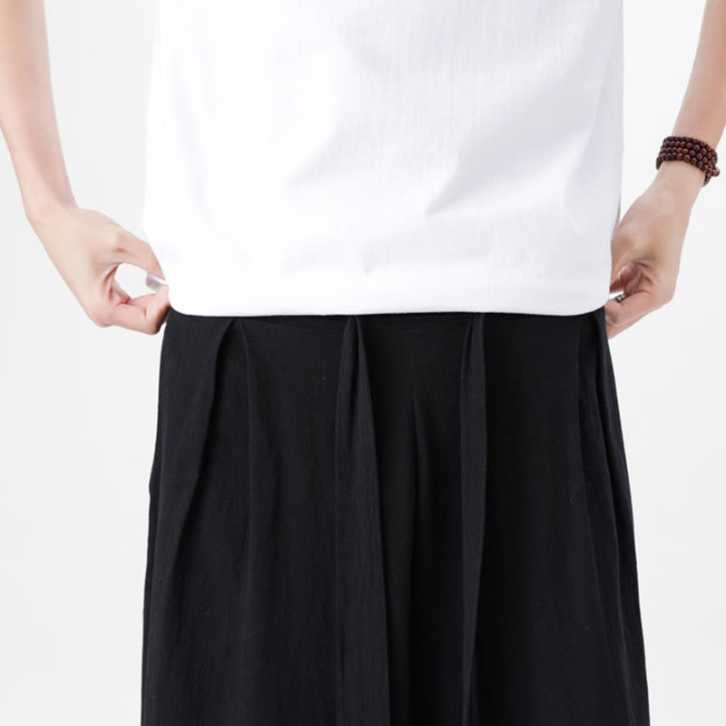 Buddha Stones春 カジュアル スポーツ ドローストリングデザイン メンズ コットンリネン ワイドレッグパンツ ポケット付き - image 30