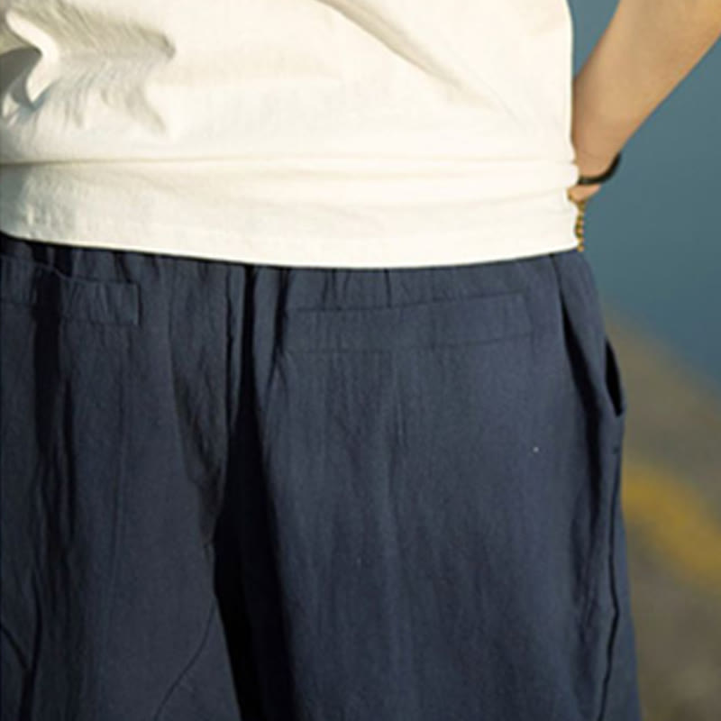Buddha Stonesサマープレーンプリーツデザイン ドローストリング メンズ 7-8丈 コットンリネンパンツ ポケット付き - image 16