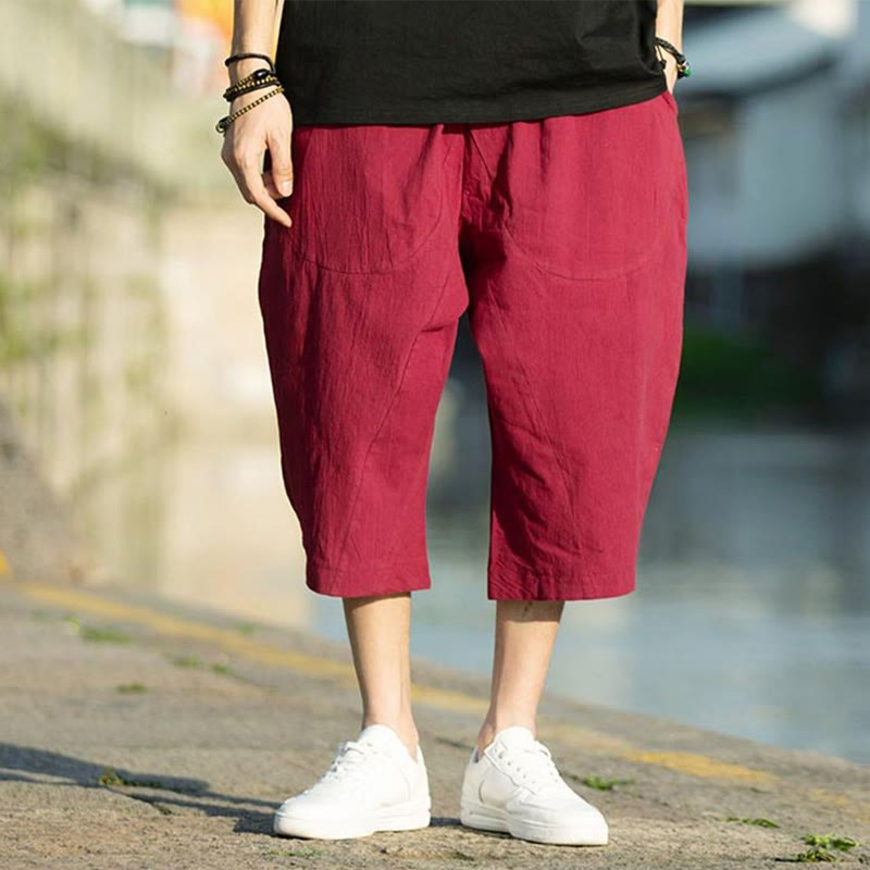 Buddha Stonesサマープレーンプリーツデザイン ドローストリング メンズ 7-8丈 コットンリネンパンツ ポケット付き - image 23