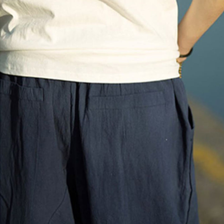 Buddha Stonesサマープレーンプリーツデザイン ドローストリング メンズ 7-8丈 コットンリネンパンツ ポケット付き - image 16