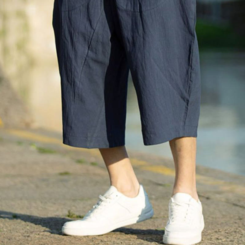 Buddha Stonesサマープレーンプリーツデザイン ドローストリング メンズ 7-8丈 コットンリネンパンツ ポケット付き - image 17