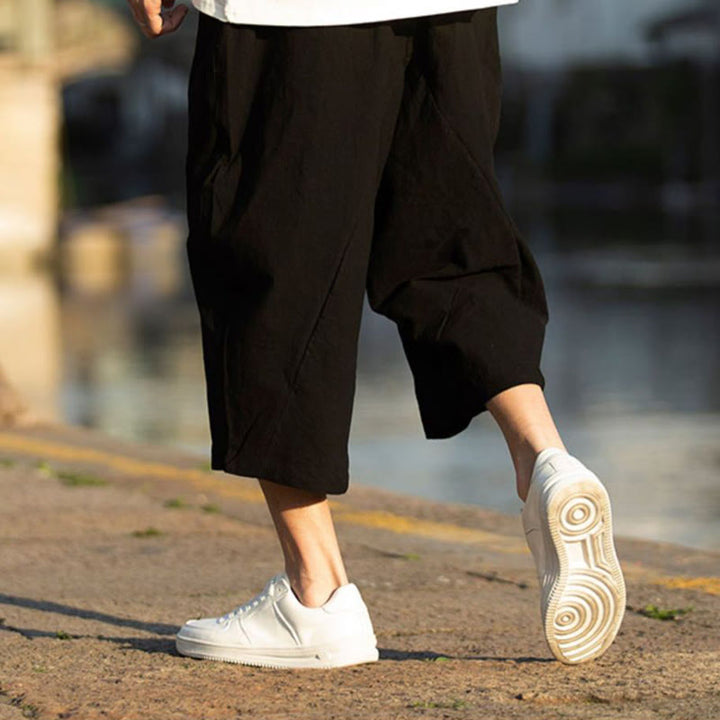 Buddha Stonesサマープレーンプリーツデザイン ドローストリング メンズ 7-8丈 コットンリネンパンツ ポケット付き - image 6