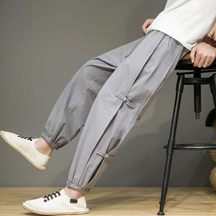 Buddha Stones夏 ヴィンテージ ドローストリング 中国風 カエルボタンデザイン メンズ コットンリネン ハーレムパンツ ポケット付き - 銀 - US/UK/AU46、 EU56 (5XL) - image 19