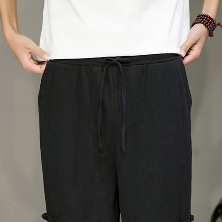 Buddha Stones夏 ヴィンテージ ドローストリング 中国風 カエルボタンデザイン メンズ コットンリネン ハーレムパンツ ポケット付き - image 17