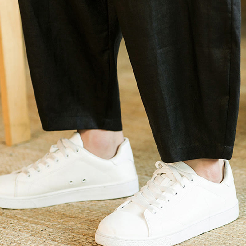 Buddha Stonesカジュアル レトロ 無地 シンプルデザイン ドローストリング メンズ リネン 伸縮性ウエストバンド ハーレムパンツ ポケット付き - image 20