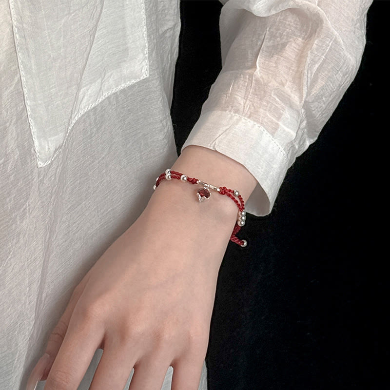 Buddha Stones925スターリングシルバー フォックス ピーチブロッサム レッドストリングコネクションブレスレット アンクレット