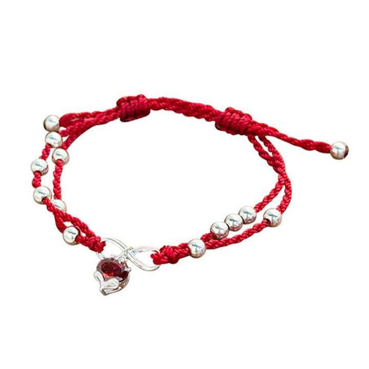 Buddha Stones925スターリングシルバー フォックス ピーチブロッサム レッドストリングコネクションブレスレット アンクレット
