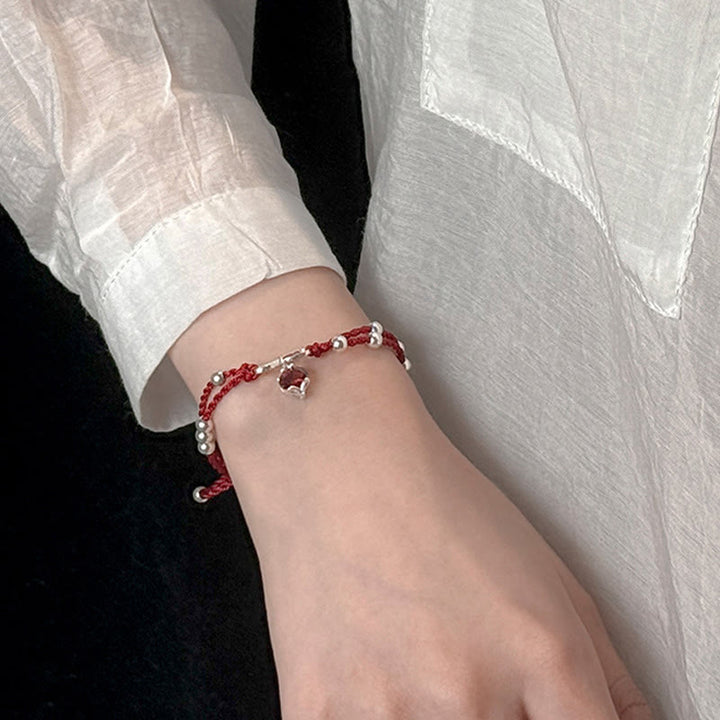 Buddha Stones925スターリングシルバー フォックス ピーチブロッサム レッドストリングコネクションブレスレット アンクレット