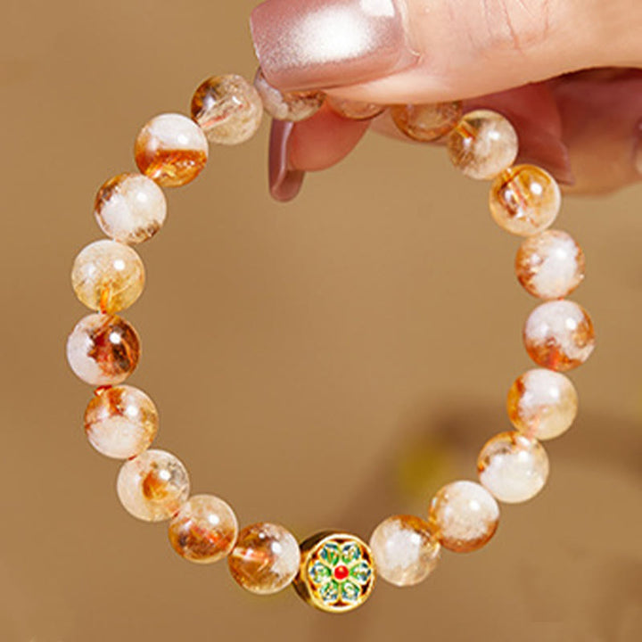 Buddha Stones999スターリングシルバーオーム・マニ・パドメ・フムシトリン守護ブレスレット