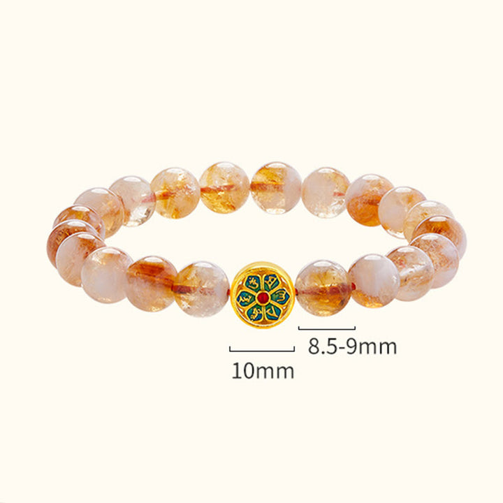 Buddha Stones999スターリングシルバーオーム・マニ・パドメ・フムシトリン守護ブレスレット