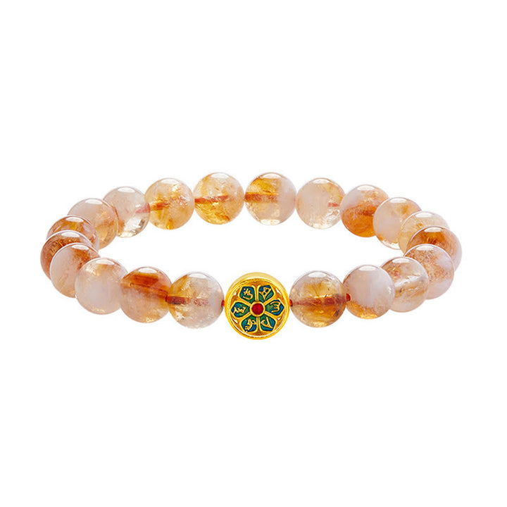 Buddha Stones999スターリングシルバーオーム・マニ・パドメ・フムシトリン守護ブレスレット