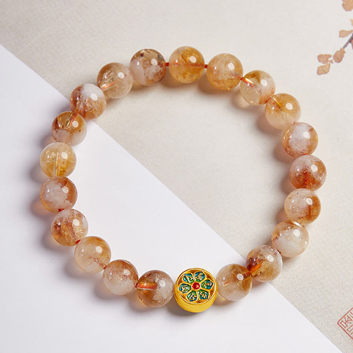 Buddha Stones999スターリングシルバーオーム・マニ・パドメ・フムシトリン守護ブレスレット