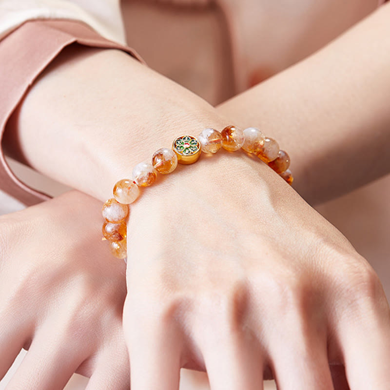Buddha Stones999スターリングシルバーオーム・マニ・パドメ・フムシトリン守護ブレスレット