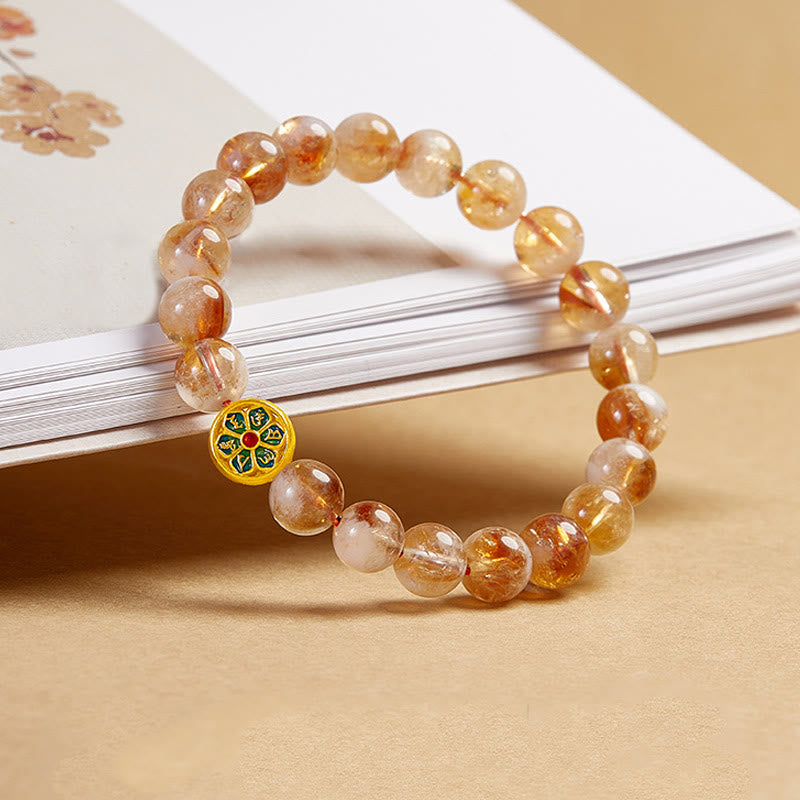 Buddha Stones999スターリングシルバーオーム・マニ・パドメ・フムシトリン守護ブレスレット