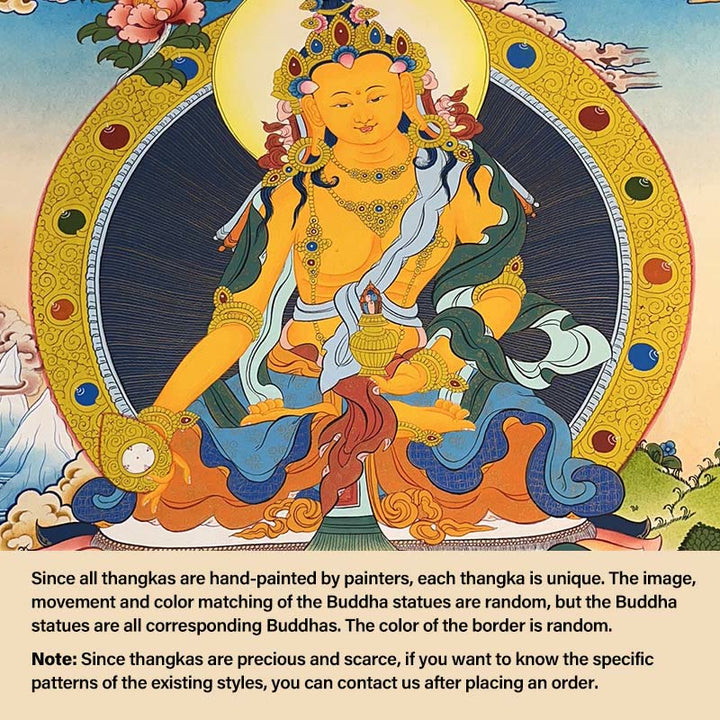 Buddha Stonesチベットタンカ画 黄色の富の神 緑の多羅観音 手作り装飾 ブラインドボックス（ランダムスタイル） - 27.56×21.6インチ/70×55cm 長寿仏（ランダムタンカスタイル、利用可能なスタイルについてはカスタマーサービスにお問い合わせください） - image 16