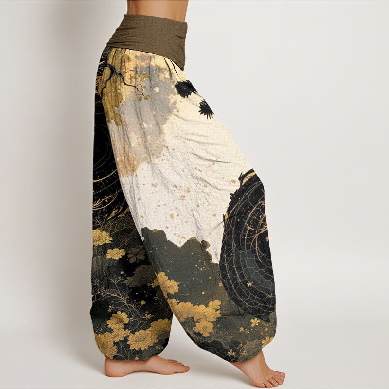 Buddha Stonesカジュアルドラゴン古代樹柄レディース伸縮性ウエストハーレムパンツ - image 2
