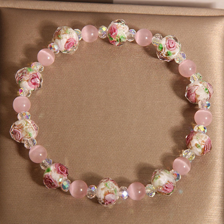 Buddha StonesピンククリスタルLiuliガラスビーズキャッツアイウォームスブレスレット - image 3