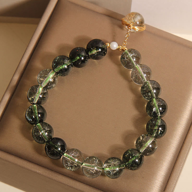 Buddha Stones天然グリーンファントムクリスタルラッキーブレスレット