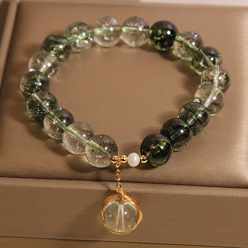 Buddha Stones天然グリーンファントムクリスタルラッキーブレスレット