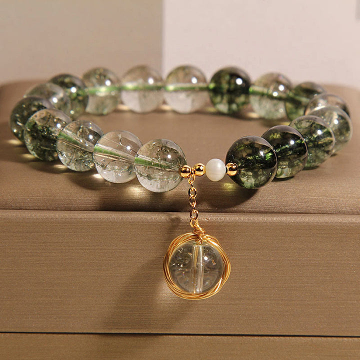 Buddha Stones天然グリーンファントムクリスタルラッキーブレスレット