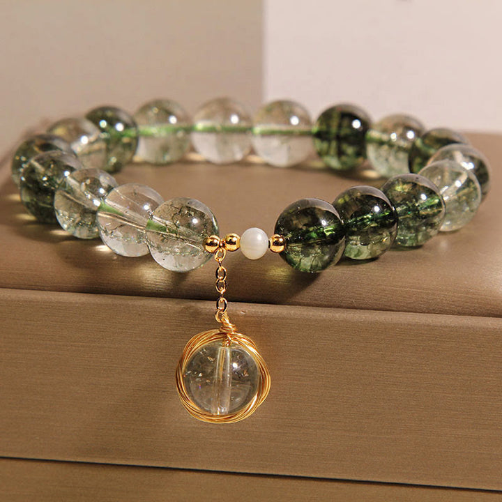 Buddha Stones天然グリーンファントムクリスタルラッキーブレスレット