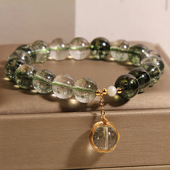 Buddha Stones天然グリーンファントムクリスタルラッキーブレスレット