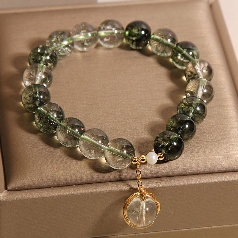 Buddha Stones天然グリーンファントムクリスタルラッキーブレスレット